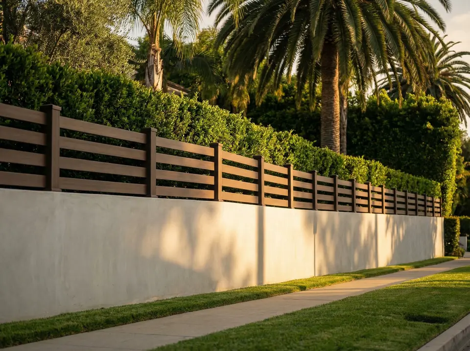 Privacy vinyl wall topper on stucco wall
